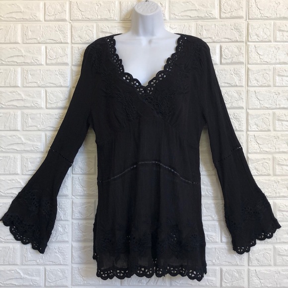 Boston Proper semi sheer gauze crochet detail top - Picture 2 of 11